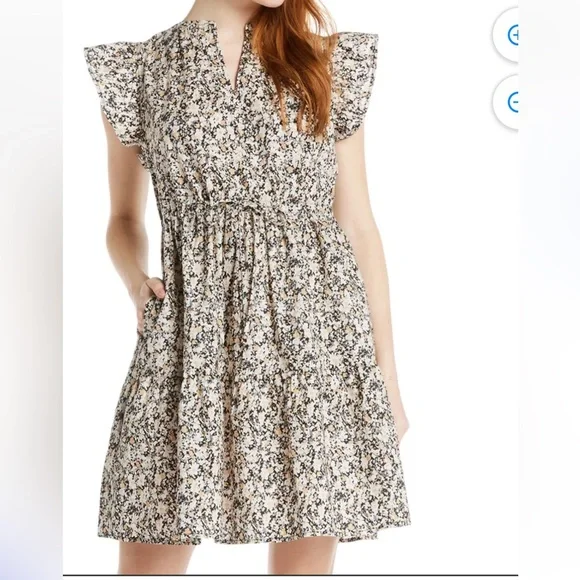 Time and Tru XXL (20) Ditsy Daisy Floral Mini Dress with Flutter Sleeves - Picture 1 of 16